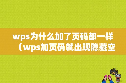 wps为什么加了页码都一样（wps加页码就出现隐藏空白页）